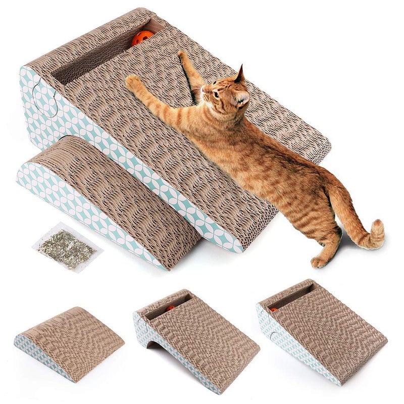 PrimePets Cat Scratcher Cardboard with Catnip, Removable Cat Scratching Pad with Ball, 2-in-1 Corrugated Cat Scratch Lounge Sofa Refill - Image 1
